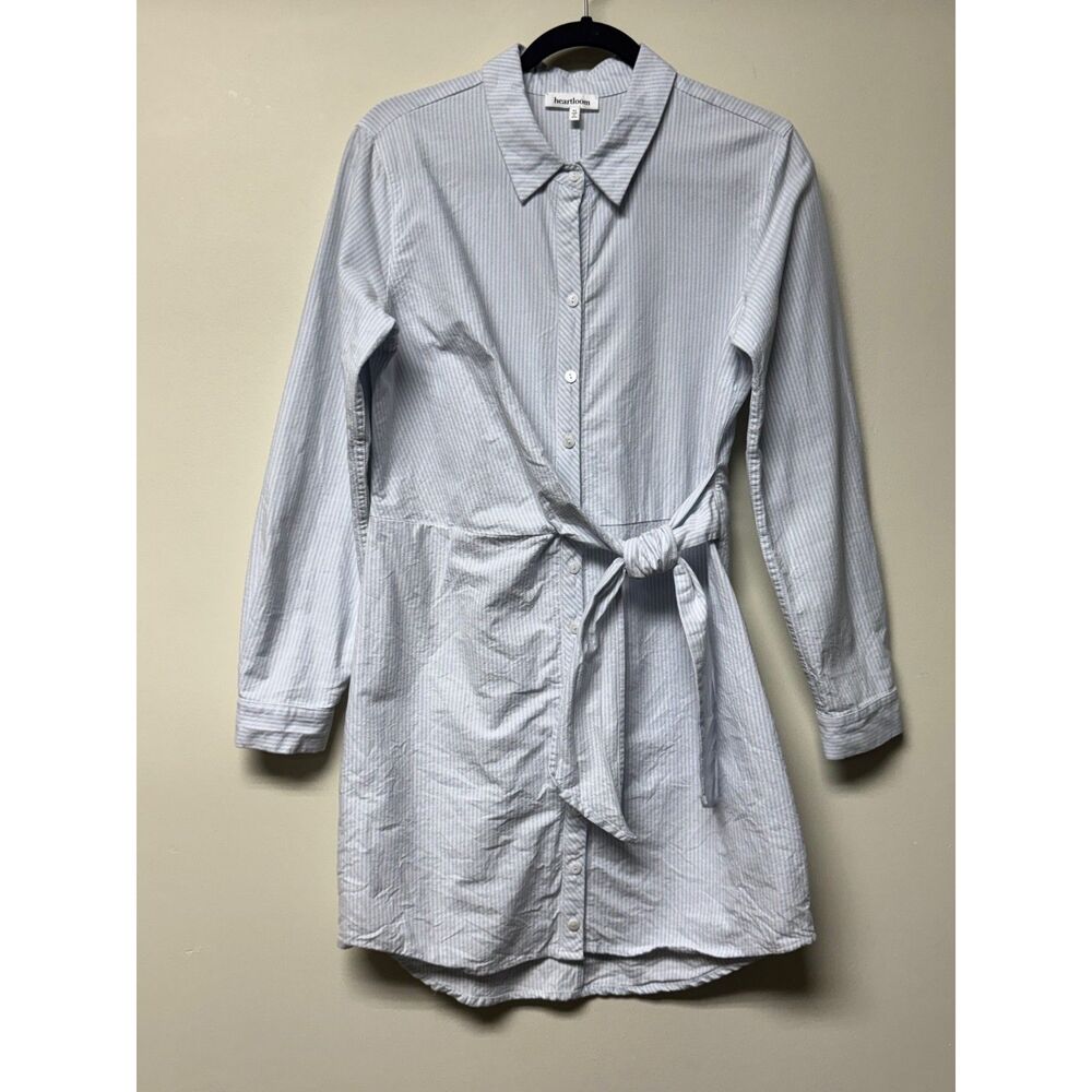 HEARTLOOM Blue/White Pinstripe Side Tie Shirt Dress, Sz M